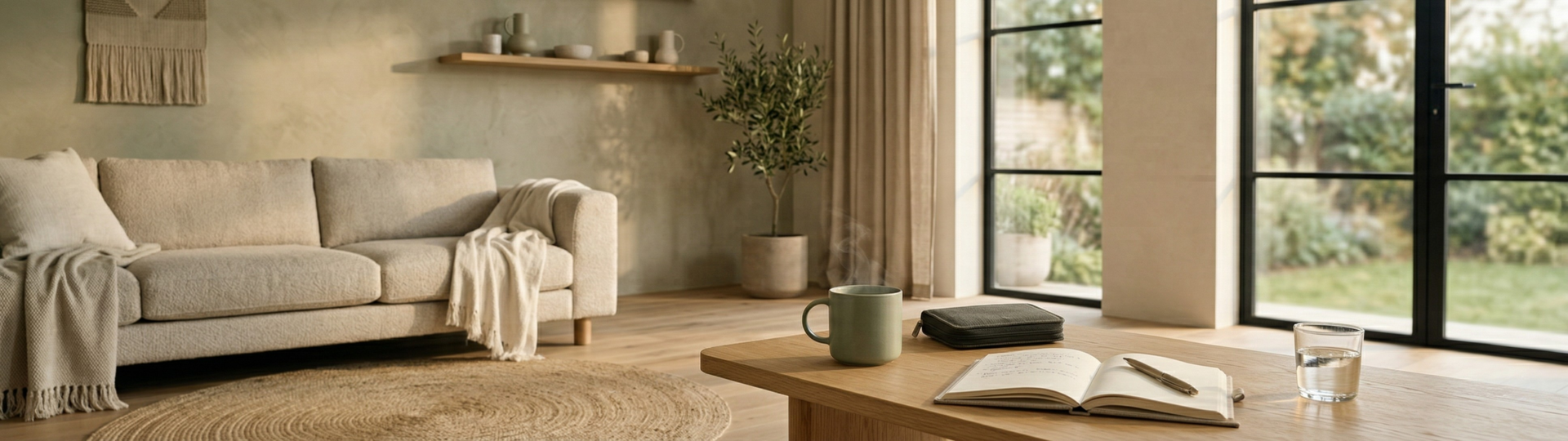 Calm home lifestyle setting with soft natural light